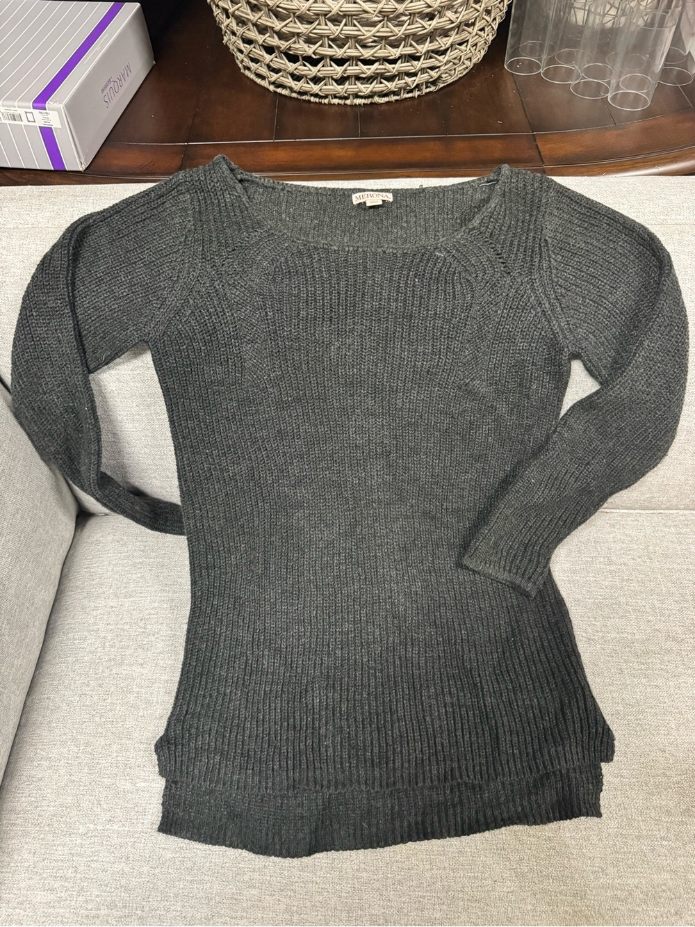 Merona Charcoal Gray Ribbed Scoop-Neck Sweater Dress